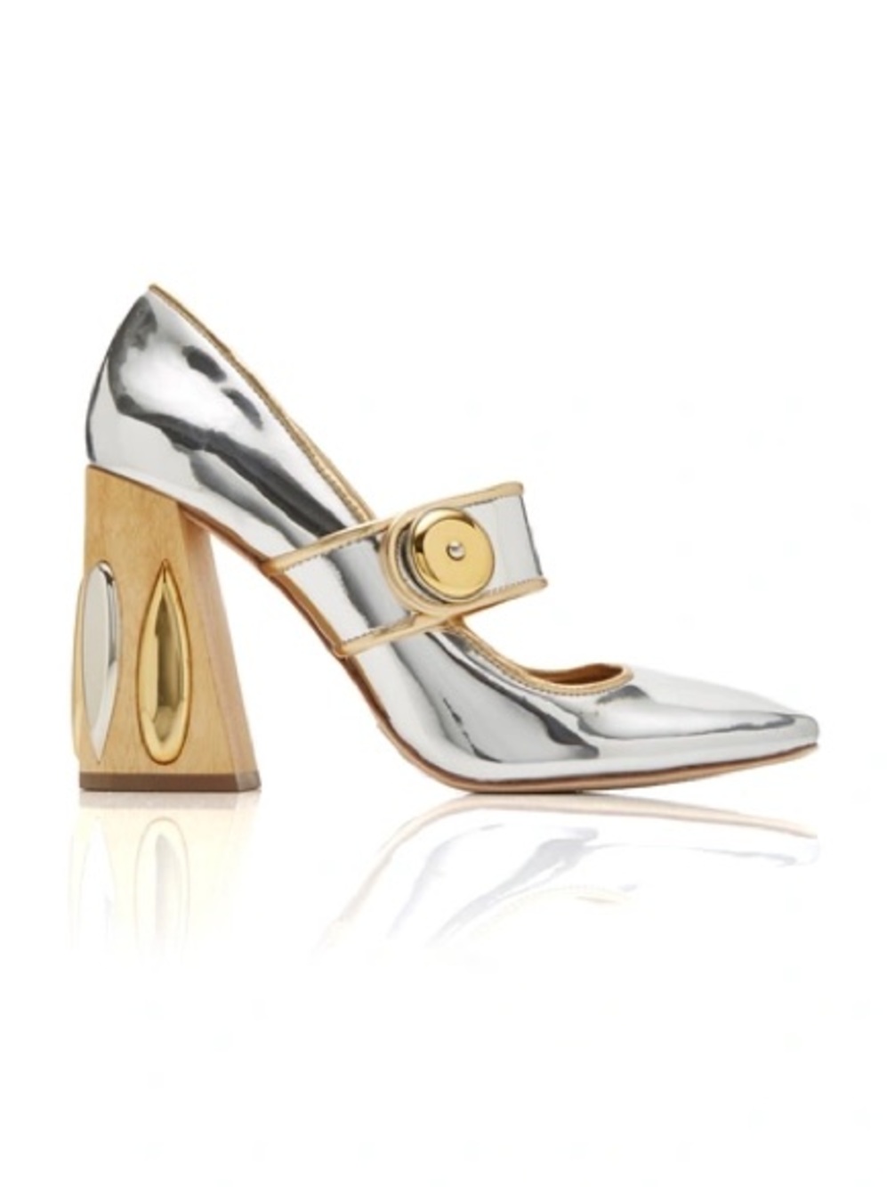 Tory Burch Madison Silver Metallic Mary Jane Pump with Gold Accents